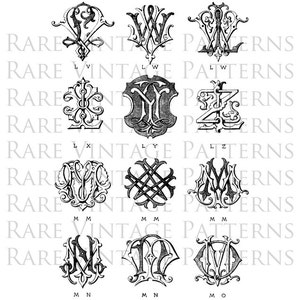 Fancy Vintage MONOGRAMS STENCIL Jpg Png Transparent Images Hand Embroidery Sewing Pattern Scrapbooking Instant Download
