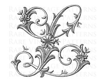 FRENCH ALPHABET #1 STENCIL Large Letter - L -Monogram Initial Png Transparent and Jpg White Background Images Hand Embroidery Sewing Pattern