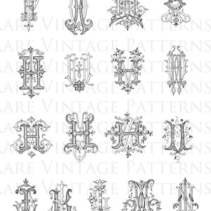 Könnte beinhalten: Ein Satz von 10 Vintage-Monogramm-Designs mit verschiedenen Buchstabenkombinationen. Die Designs sind aufwendig und detailliert, mit Schnörkeln und Wirbeln. Die Monogramme sind perfekt, um jedem Projekt einen Hauch von Eleganz zu verleihen.