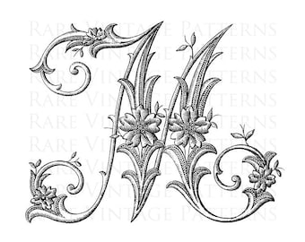 FRENCH ALPHABET #1 STENCIL Large Letter - M -Monogram Initial Png Transparent and Jpg White Background Images Hand Embroidery Sewing Pattern