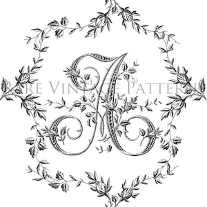 FRENCH ALPHABET MONOGRAM Stencil Large Letter -A- 4 x Files Jpg Png Transparent and Reverse Images Hand Embroidery Sewing Pattern Download