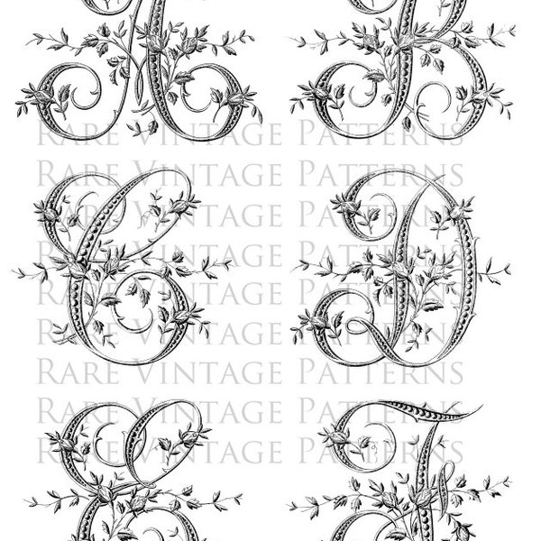 FRENCH ALPHABET LETTERS A-B-C-D-E-F Hand Embroidery Sewing Pattern Jpg Png Pdf 5x Files and Reverse Stencil Initials Images Digital Download