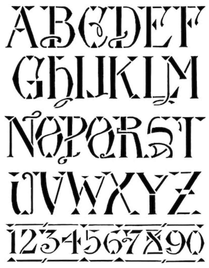 ART DECO ALPHABET Stencil A-Z Initials Numbers on One A4 Page 4xfiles
