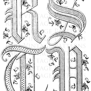 ALPHABET FRANÇAIS LETTRES Pochoir Initiales R-S-T-U 5 x Fichiers Jpg Png Transparent et Inversé Miroir Images Broderie à la main Motif de couture