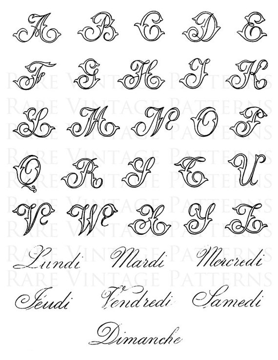 antique fancy 25 letter alphabet french days of the week etsy