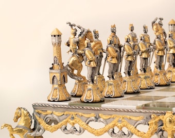 Florentine Renassaince XV Century: Luxurious Chess Set Finished Using Real 24k Gold