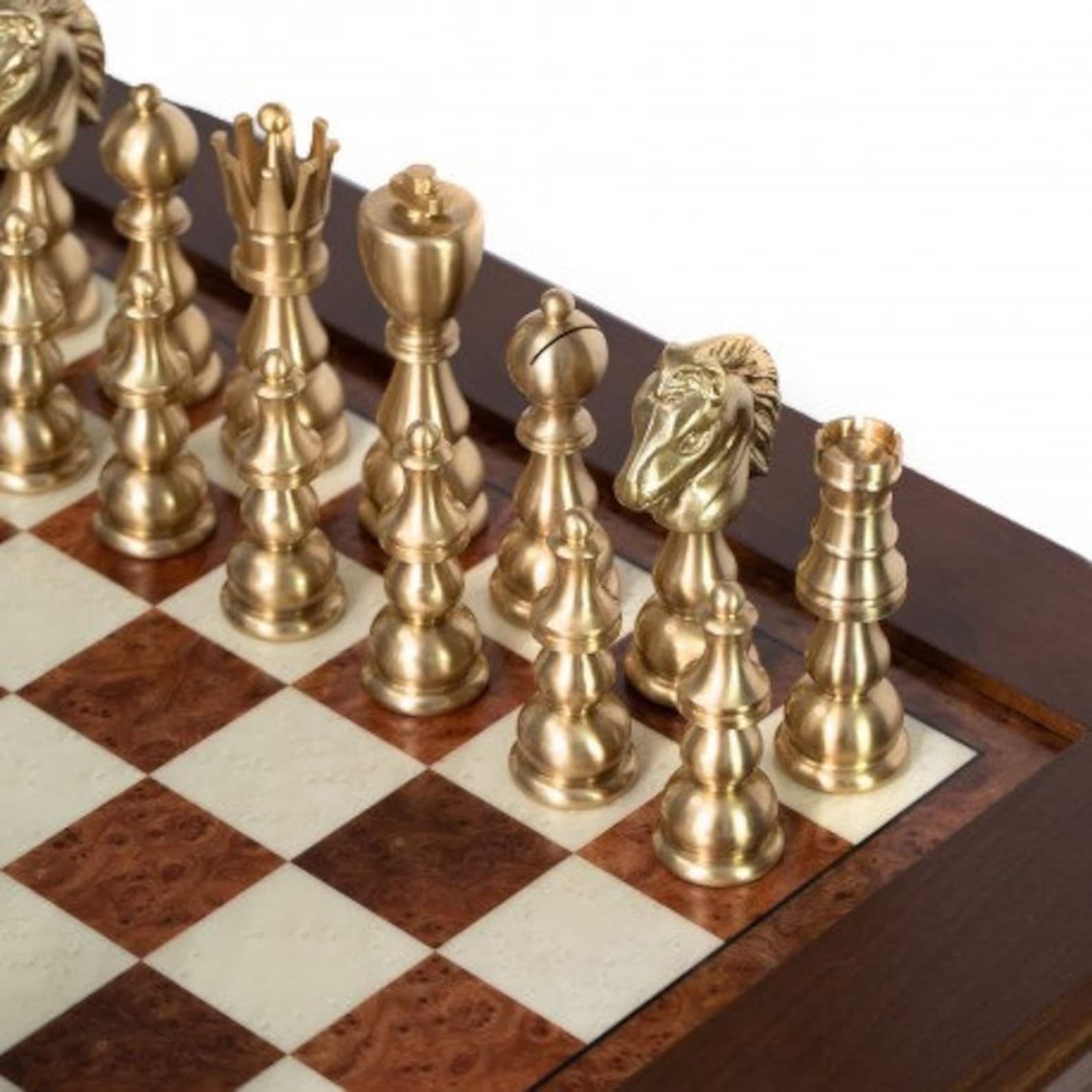Solid Brass Chess Set With Beautiful Beech Wood Chess Table Etsy