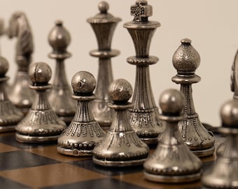 Solid Metal Chess Set with Leather-Like Gameboard/Box