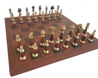GRANDE set di scacchi orientali con scacchiera in vera pelle