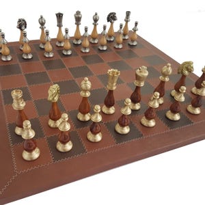 LARGE Oriental Chess Set with Genuine Leather Chess Board