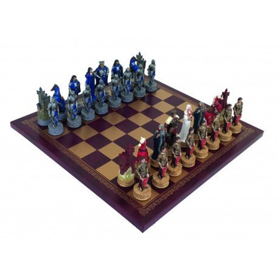 KING ARTHUR Handpainted Chess Set With Leatherlike Chess Etsy