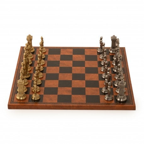 Medieval Style Metal Chess Set With Beautiful Leatherlike Box