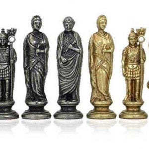 CAESAR SET: Solid Metal Chess Pieces With Elm Briar Wood Chessboard - Etsy
