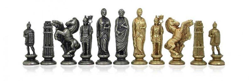 CAESAR SET: Solid Metal Chess Pieces With Elm Briar Wood Chessboard - Etsy
