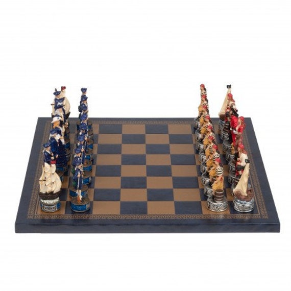 PIRATES Handpainted Chess Set with Leatherlike Chess Board 