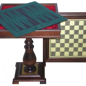 Wooden Chess Table with Brass-Style Board, Backgammon & Storage, Italy