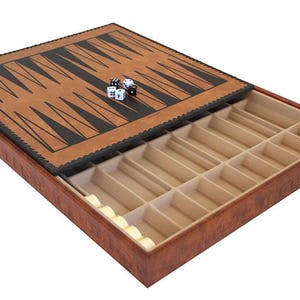 Faux Leather Chess Board with Storage, Checkers & Backgammon, 48x48 cm, Italy