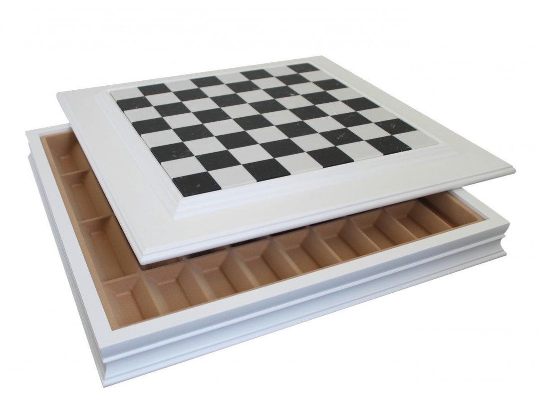 White Marble Top Wooden Chess Board With Drawer, 50x50 Cm, Handmade ...