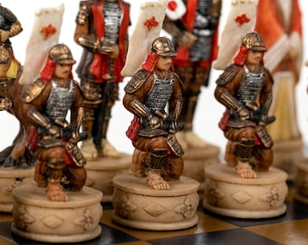 SAMURAI: Handpainted Chess Set with Leatherlike Chess Board