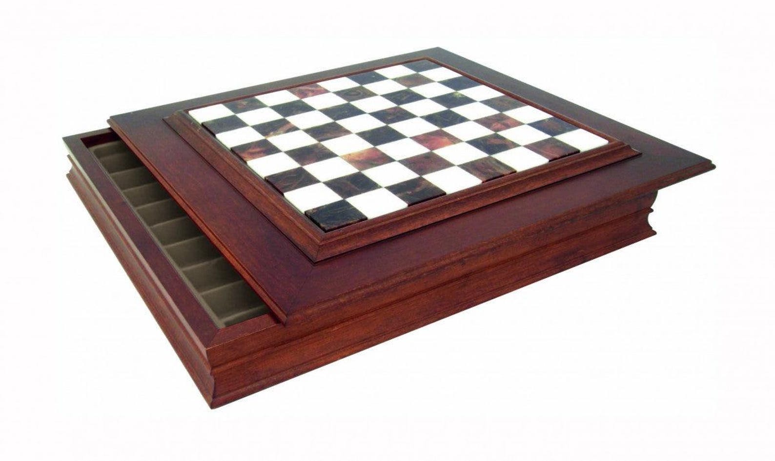 Handmade Wood & Marble Chess Board With Storage Drawer, 48x48 Cm, Made ...