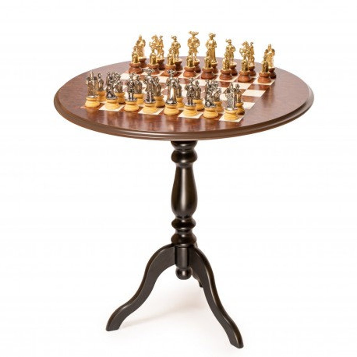 Wooden Round Chess Table with Beautiful Chess Set | Etsy