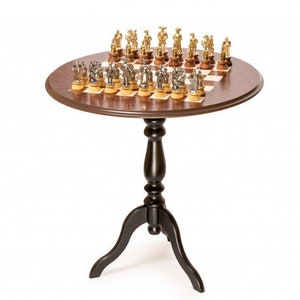 Wooden Round Chess Table with Beautiful Chess Set | Etsy
