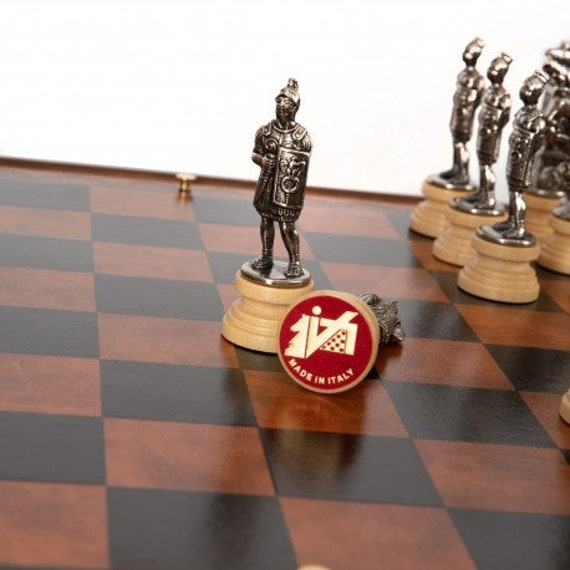 Medieval Style Metal Chess Set With Beautiful Leatherlike Box