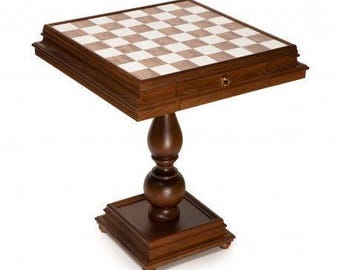 Wooden Chess Table with Beautiful Alabaster Top Made In Italy