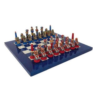 EGYPTIANS II: Metal Chess Set with Beautiful Briar Erable Wood Chessboard