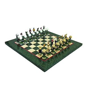 GOLF SET: Handpainted PEWTER Chess Set with Briar Erable Wood Chessboard