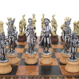 NAPOLEON Chess Set from Metal & Wood with Chessboard in Globe Finish