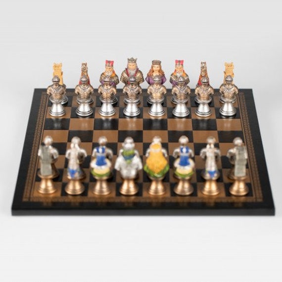 Medieval Style Metal Chess Set With Beautiful Leatherlike Box