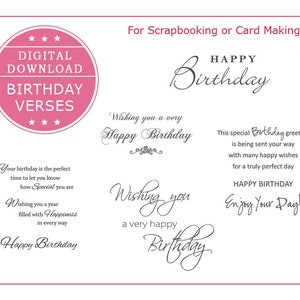 Digital Download - BIRTHDAY Verses Word Art for Craft, Scrapbooking, Greeting Card Insert