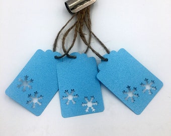 Holiday Gift Tags, Handmade Set of 6, Blue Shimmer with Jute Cord, Christmas, Hanukkah, Winter