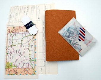 Travel Theme Kit for Traveler's Notebook, Pocket/Field Note Size Insert with Dashboard, Vintage Items, Ephemera, Washi,