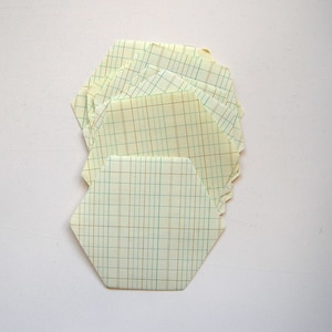 Vintage Hexagon Die Cuts from Green Columnar Paper, Set of 10, Scrapbook, Paper Craft, Junk Journal