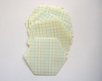 Vintage Hexagon Die Cuts from Green Columnar Paper, Set of 10, Scrapbook, Paper Craft, Junk Journal