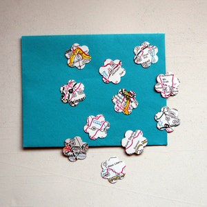 Flower Shaped Stickers, Envelope Seals Handmade from Vintage Road Map
