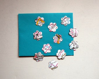 Flower Shaped Stickers, Envelope Seals Handmade from Vintage Road Map
