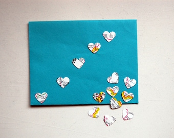 Heart Stickers, Envelope Seals Handmade from Vintage Road  Maps, Valentine's Day, Weddings, Travel
