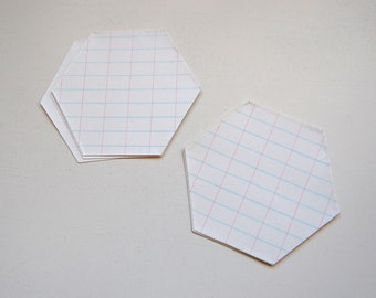 Vintage Hexagon Die Cuts from White Grid Paper, Set of 10, Scrapbook, Paper Craft, Junk Journal