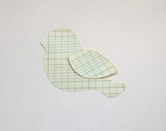 Bird Die Cut from Vintage Green Columnar Paper, Set of 10, Scrapbook, Paper Craft, Junk Journal