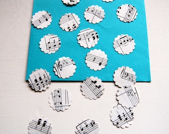 Round Scalloped Stickers, Envelope Seals Handmade from Vintage Piano Sheet Music