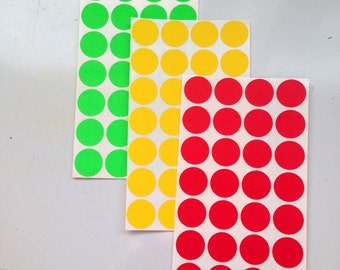 Round Dot Vintage Stickers in Green, Yellow, or Red, Color Coding Labels, Wafer Seals