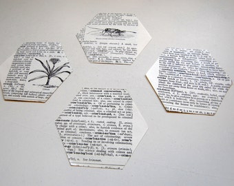 Vintage Hexagon Die Cuts from Dictionary Pages, Set of 10, Scrapbook, Paper Craft, Junk Journal