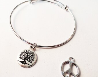 Bracelet - Adjustable with Tree of Life or Peace Symbol BS015