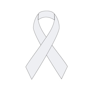 May include: A white ribbon tied in a loop, a symbol of support and awareness.