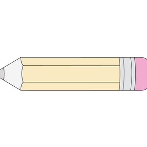 May include: A yellow pencil with a pink eraser and a gray metal band.