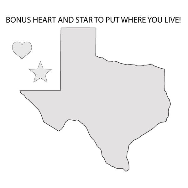 8" High String Art TEXAS State  Pattern / Template  -BONUS! Star & Heart patterns!