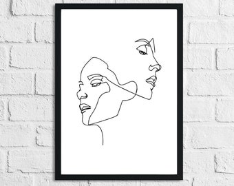 Simple Two Faces Line Work Bedroom Wall Decor Print